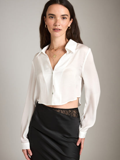 TOPS - LOVEFINN - Satin Cropped Shirt - PLENTY