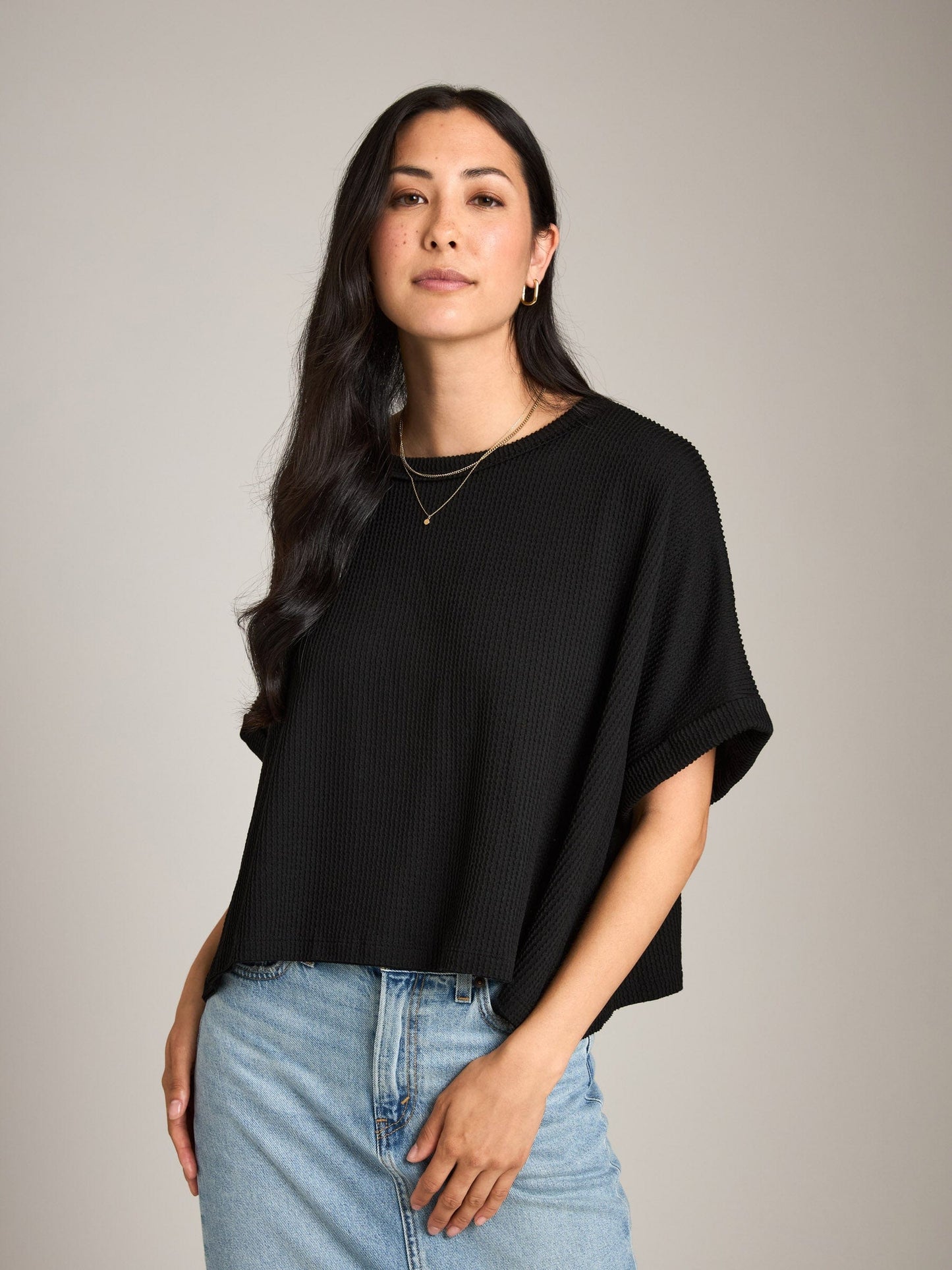 TOPS - LOVEFINN - Rib Knit Cuff Sleeve Tee - PLENTY