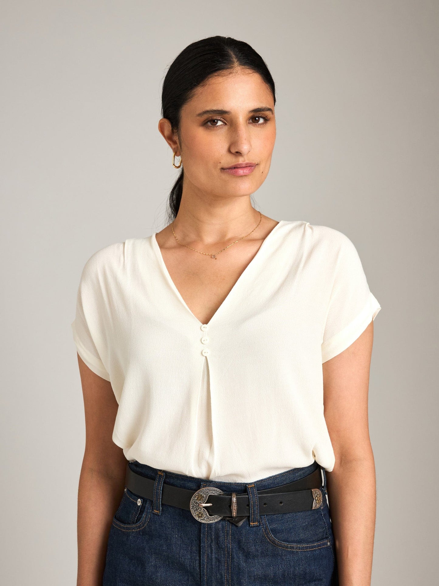 Monk & Lou tops Soy / 2XS Ana Short Sleeve Blouse