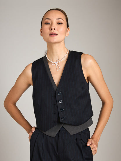 Monk & Lou TOPS Ink / 2XS Pinstripe Casey Vest