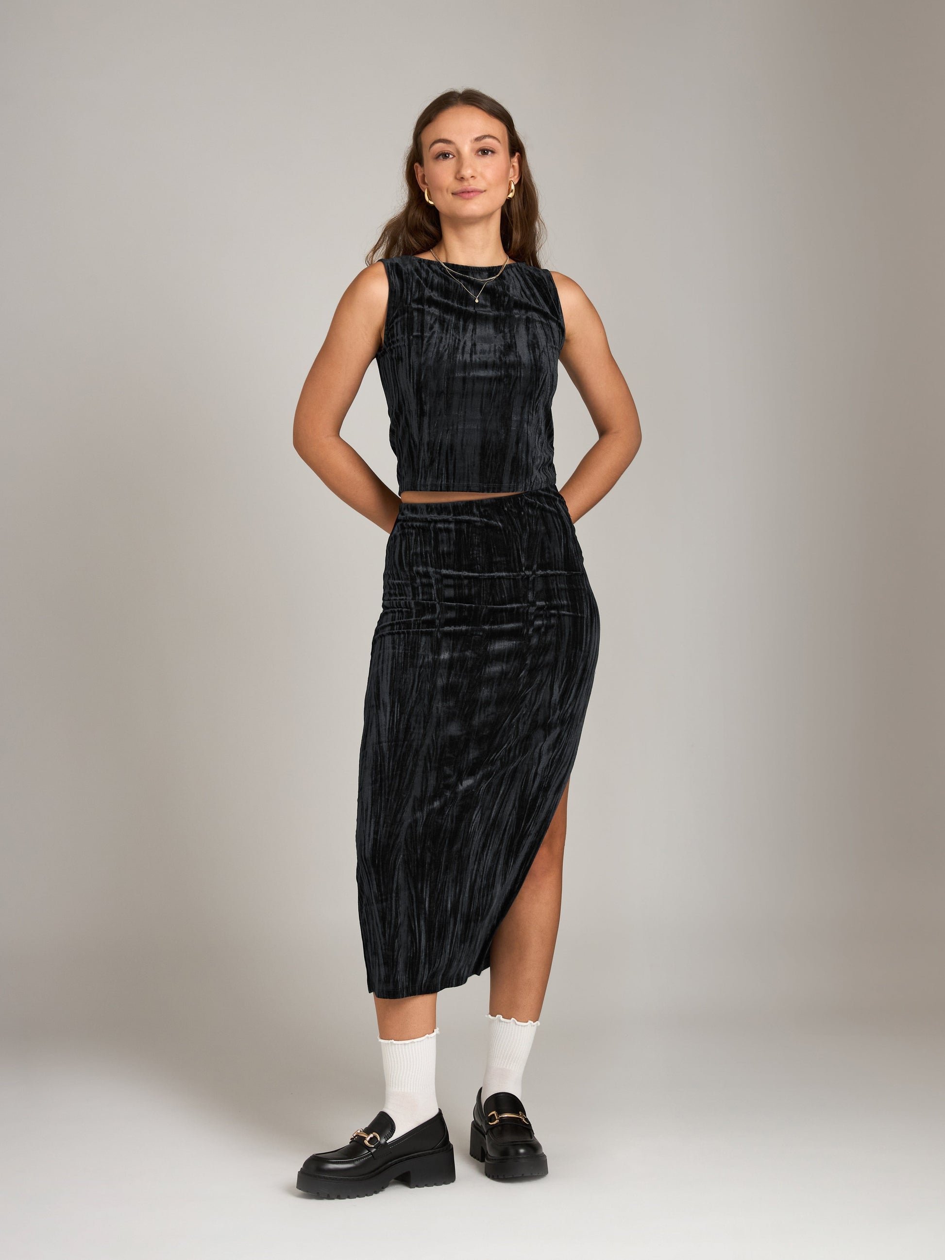 Monk & Lou Bottoms Pleated Velvet October Maxi Skirt