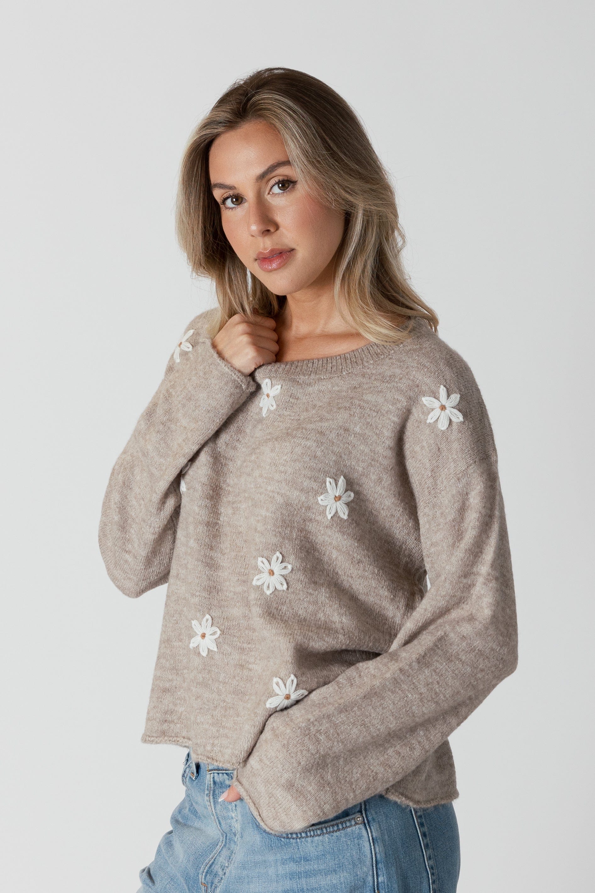 sweater - LYLA + LUXE - Aiden Embroidered Crew - PLENTY