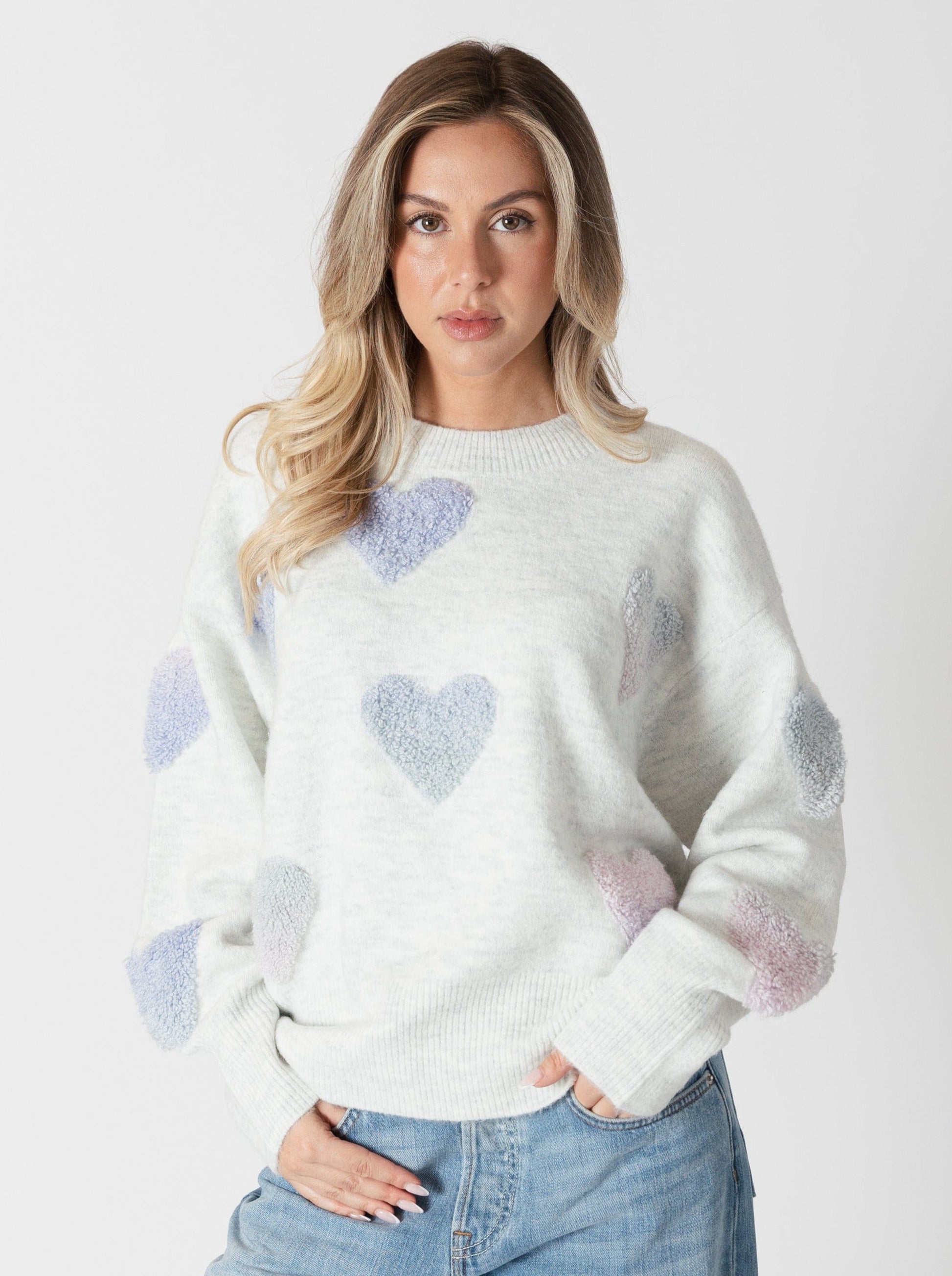 sweaters - LYLA + LUXE - Ajax Eco Sherpa Heart Sweater - PLENTY