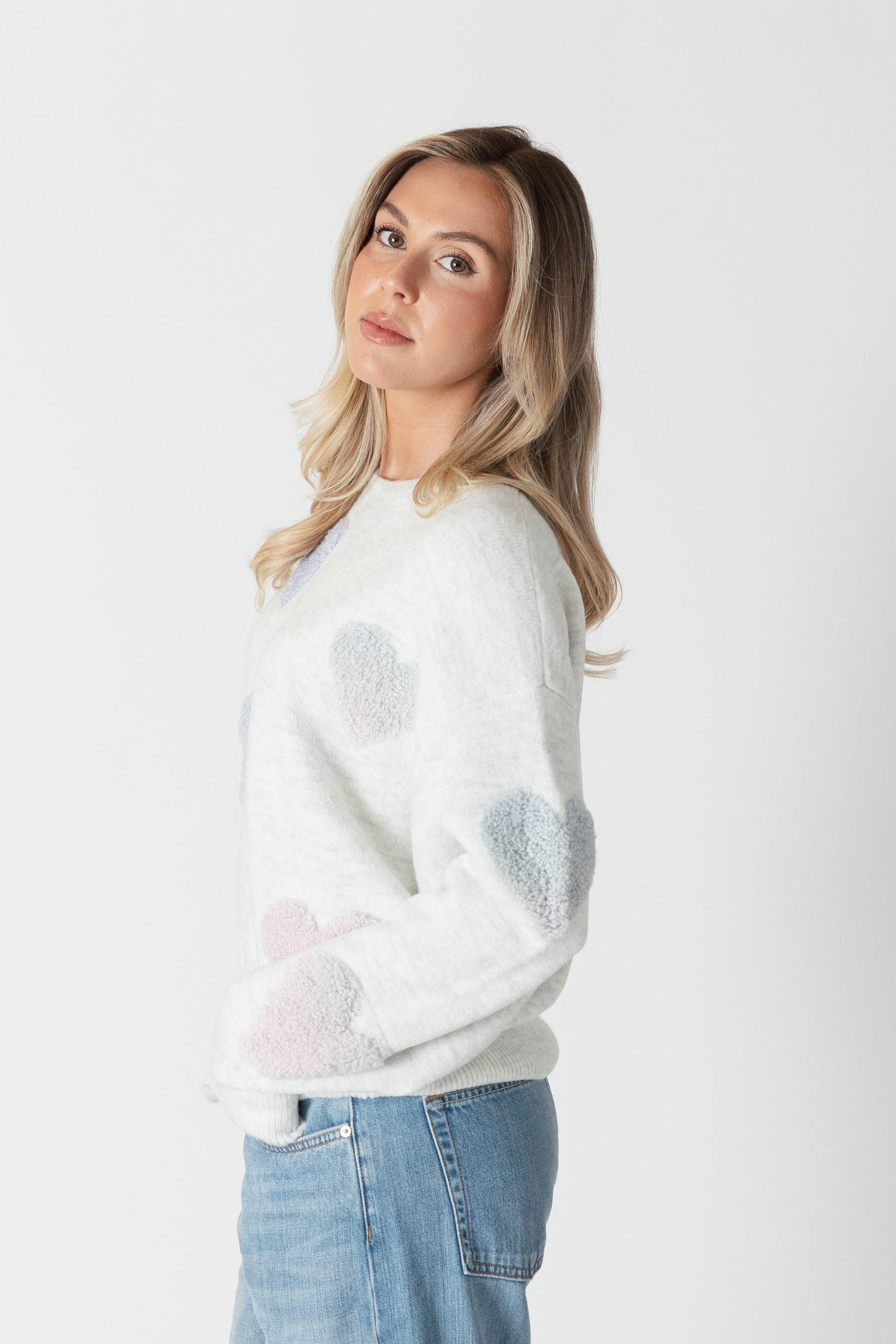 sweaters - LYLA + LUXE - Ajax Eco Sherpa Heart Sweater - PLENTY