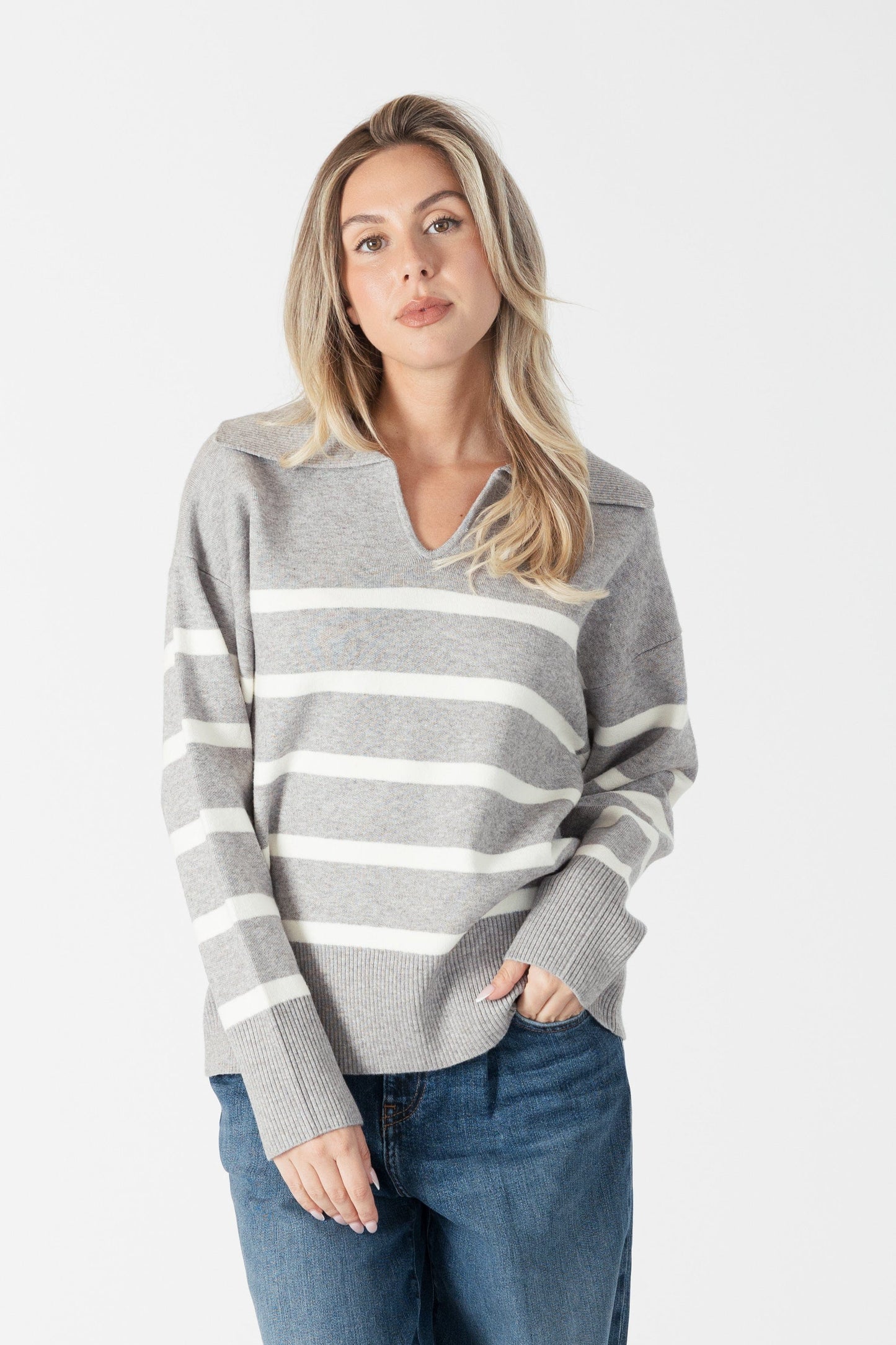 sweaters - LYLA + LUXE - Brooke Striped Collar Pullover - PLENTY