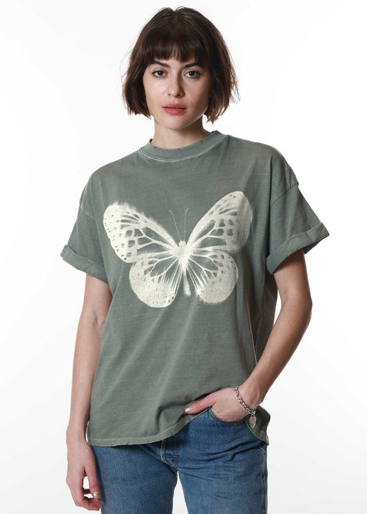 GIRL DANGEROUS tops Army Green / XS Cyanotype Butterfly Boyfriend Tee