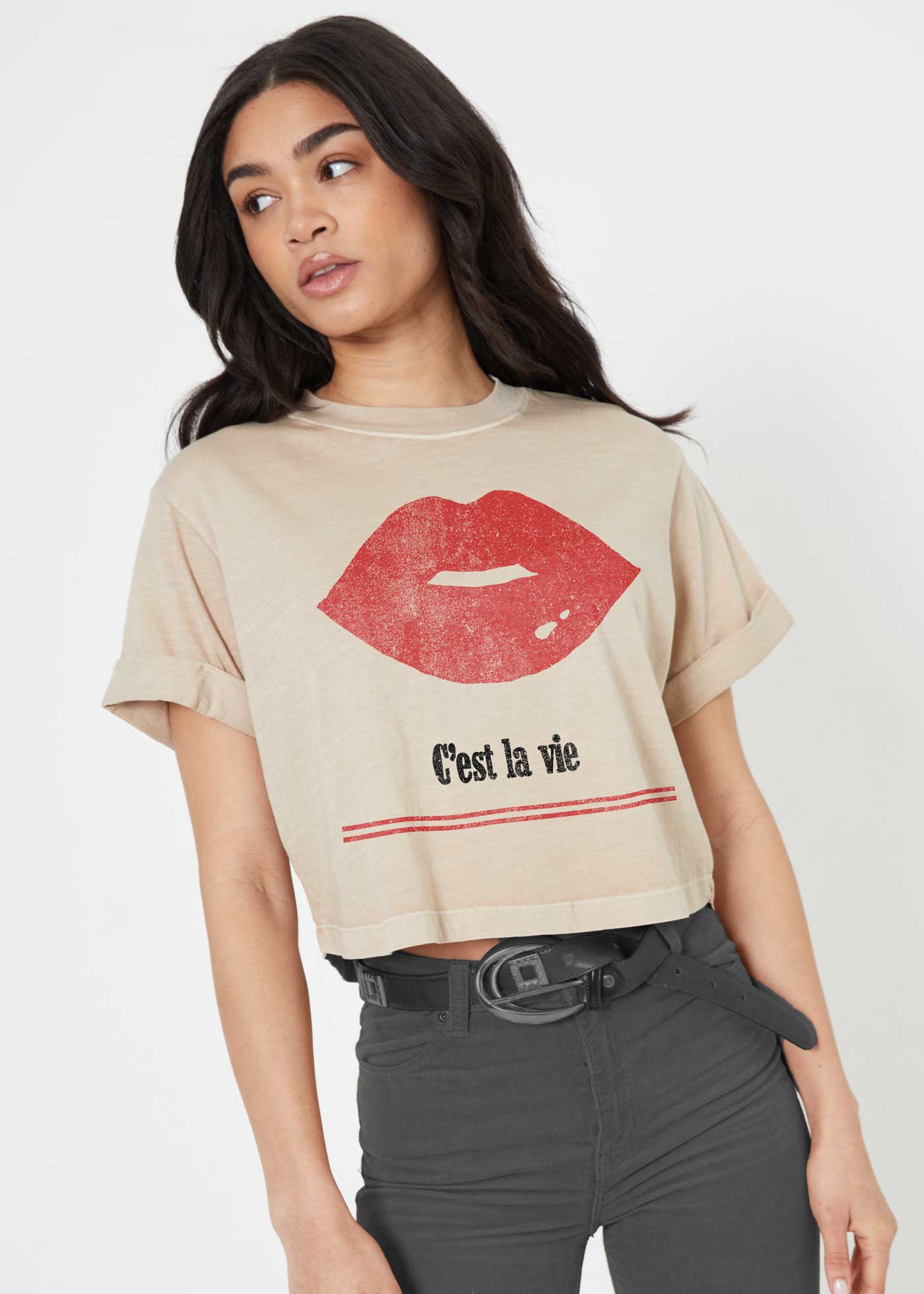 GIRL DANGEROUS tops C'est La Vie Crop Boyfriend Tee