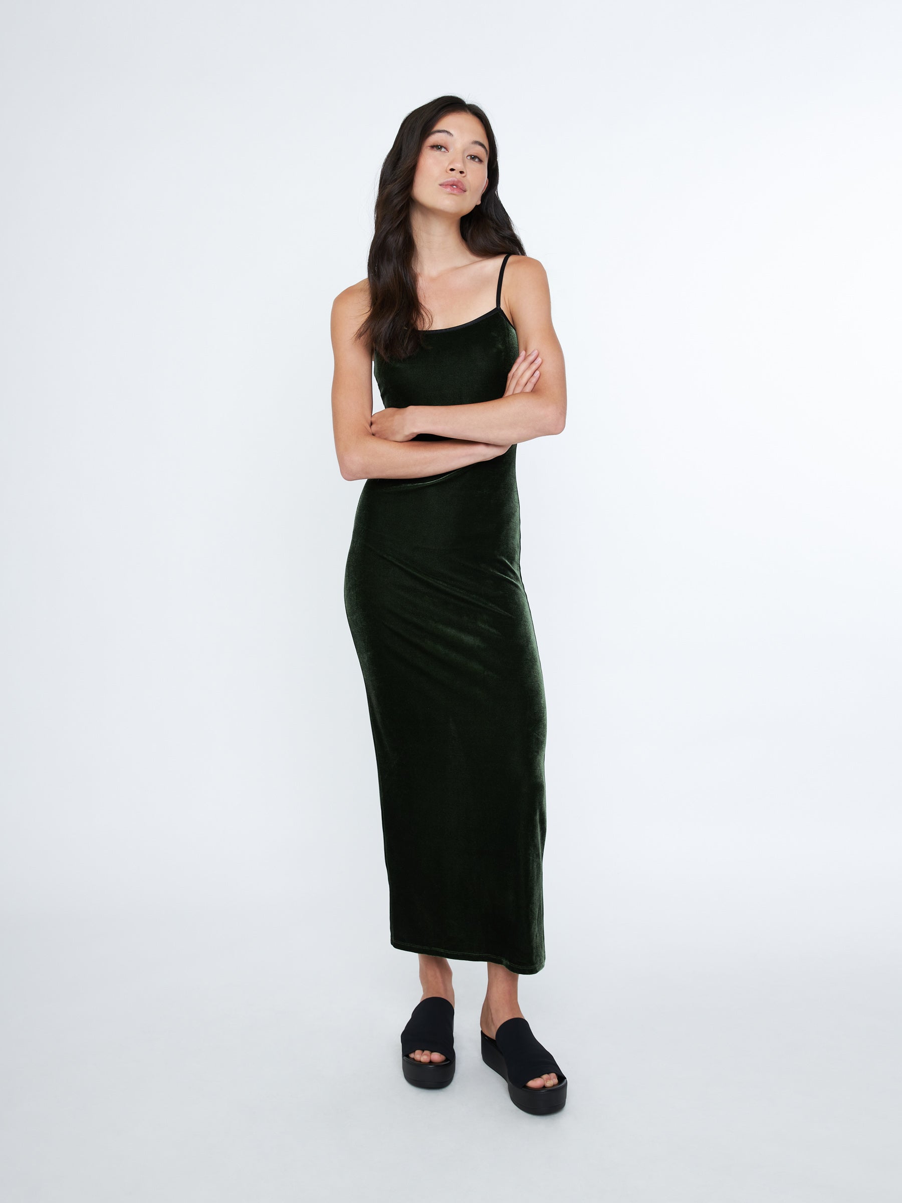 Black Velvet Maxi - Mesh Sleeves Dress - Velvet Column Maxi Dress