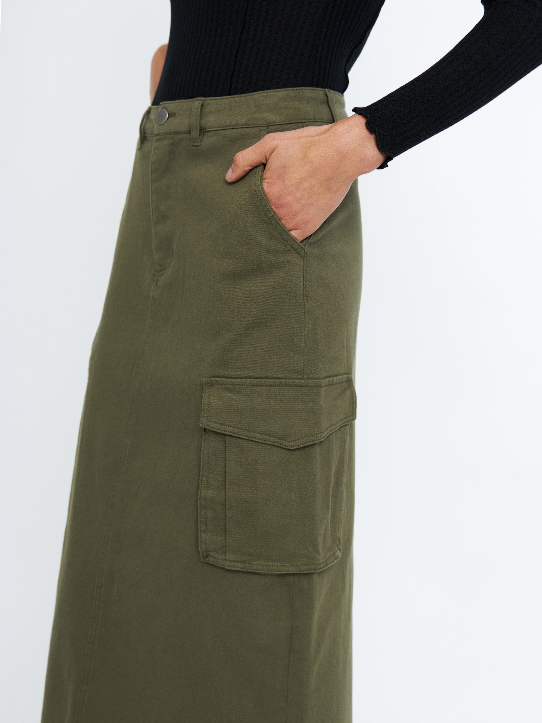 PGD BOTTOMS Marion Cargo Maxi Skirt - Kelp