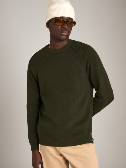 ATRIUM M SWEATERS Dark Green / XS Honeycomb Knit Crew Neck Pullover