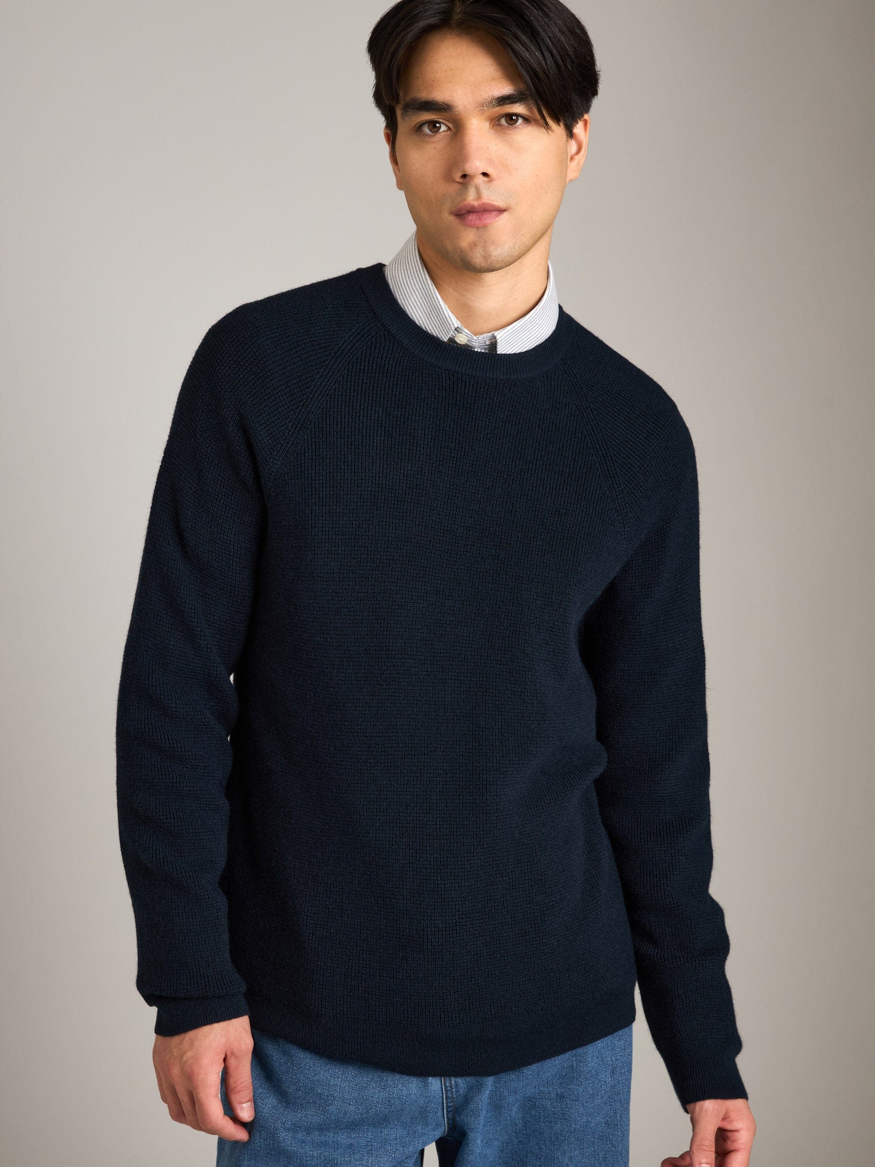 ATRIUM M SWEATERS Navy / XS Honeycomb Knit Crew Neck Pullover