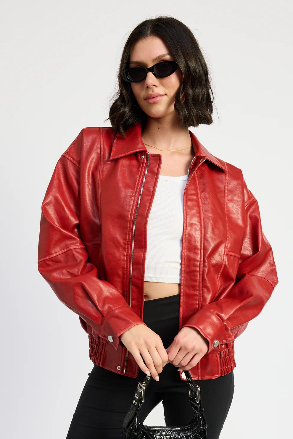 Vintage Effect Vegan Leather Bomber