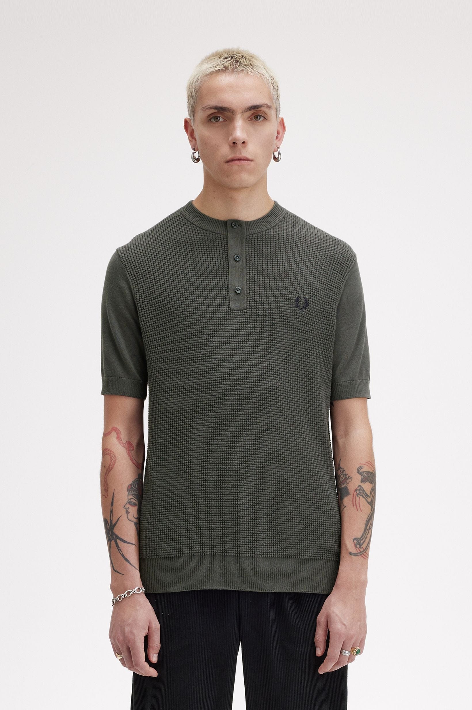 FRED PERRY m tops Waffle Stitch Henley Shirt