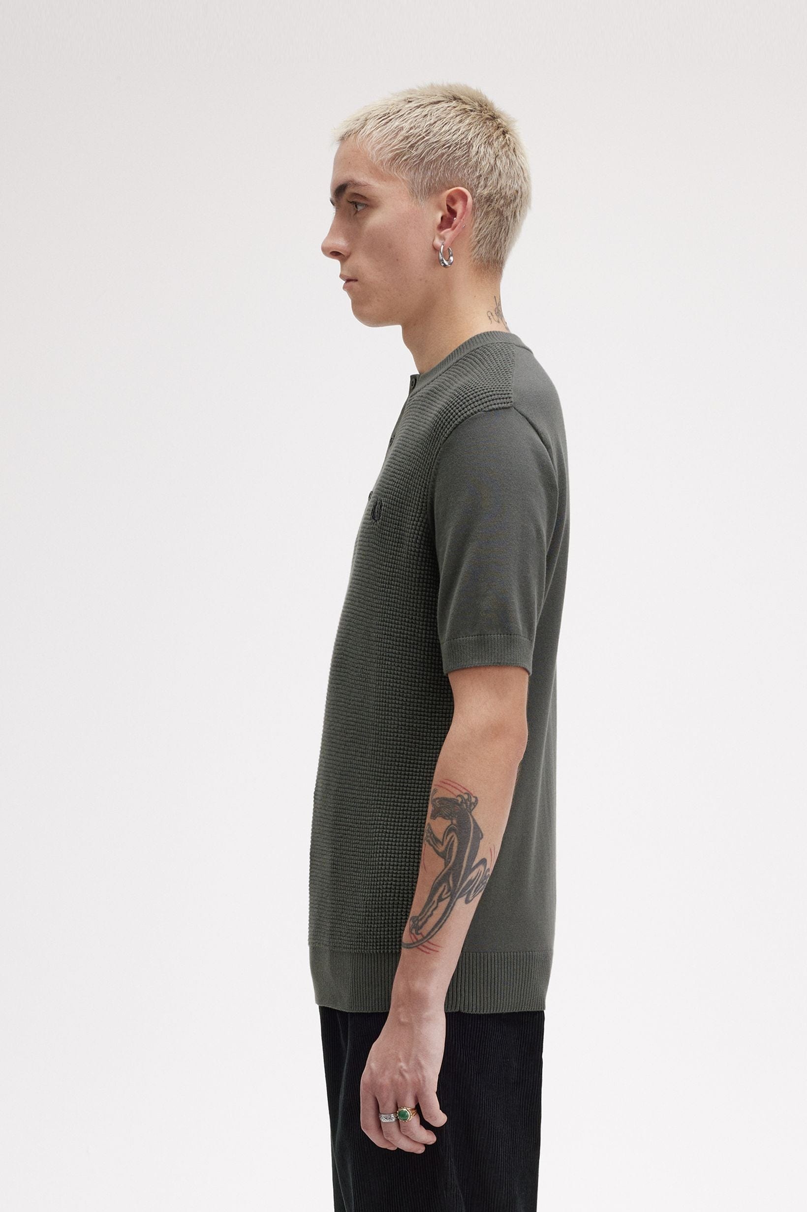 FRED PERRY m tops Waffle Stitch Henley Shirt