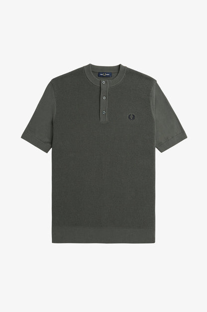 FRED PERRY m tops Field Green / S Waffle Stitch Henley Shirt