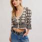 FREE PEOPLE Sweater Black Crystal Combo / XS Geo Floral Cardi