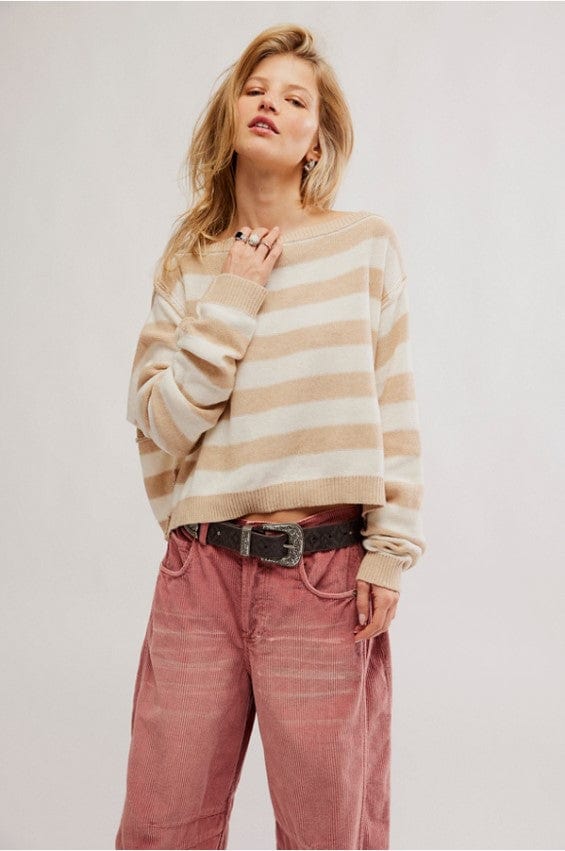 FREE PEOPLE Sweater Ivory Combo / XS Into The Blue Stripe Pullover