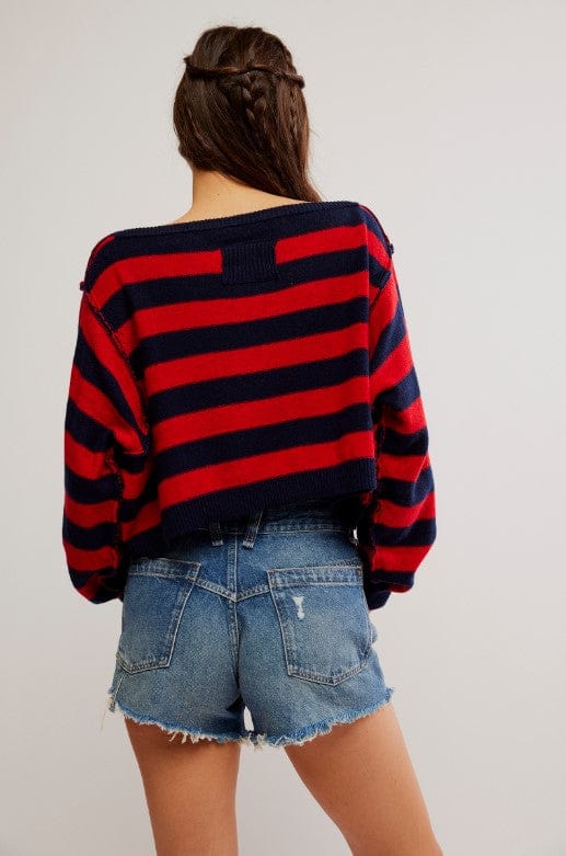 FREE PEOPLE Sweater Into The Blue Stripe Pullover