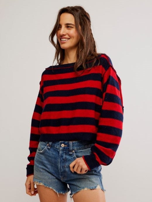 FREE PEOPLE Sweater Into The Blue Stripe Pullover