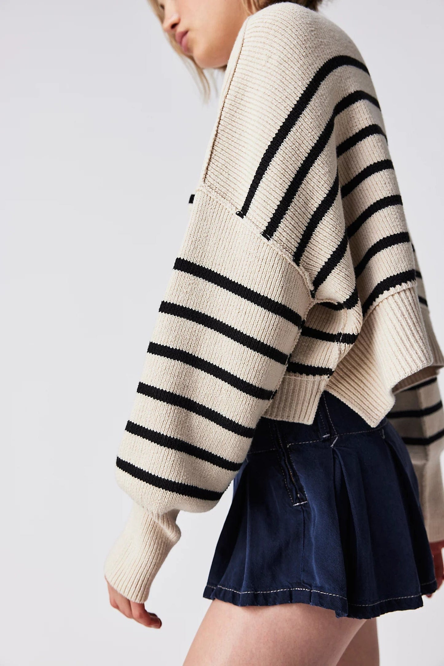 Sweater - FREE PEOPLE - Stripe Easy Street Crop Pullover - PLENTY