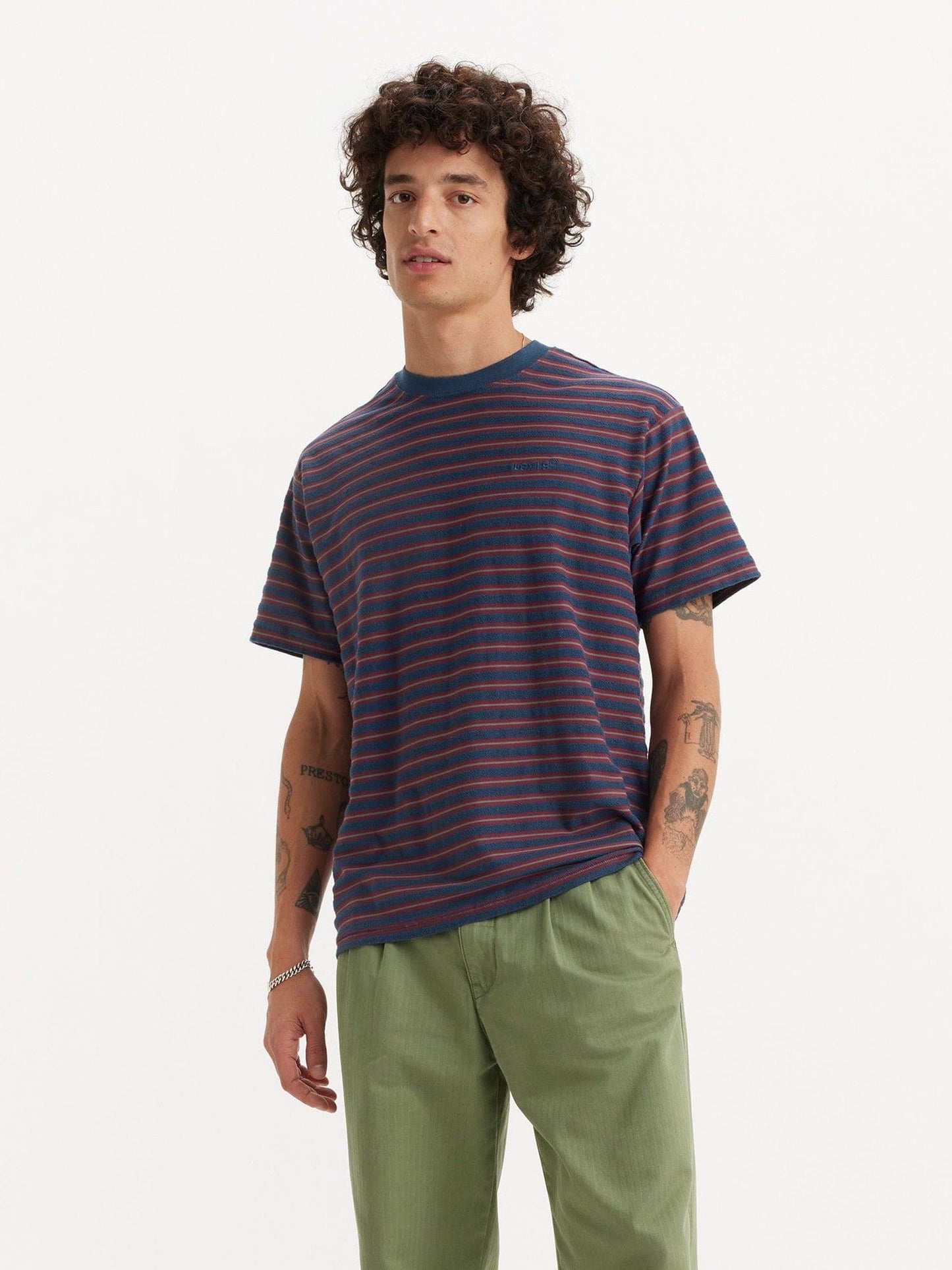 LEVI'S M TOPS Miles Stripe Sargasso Sea / S Red Tab Vintage Tee