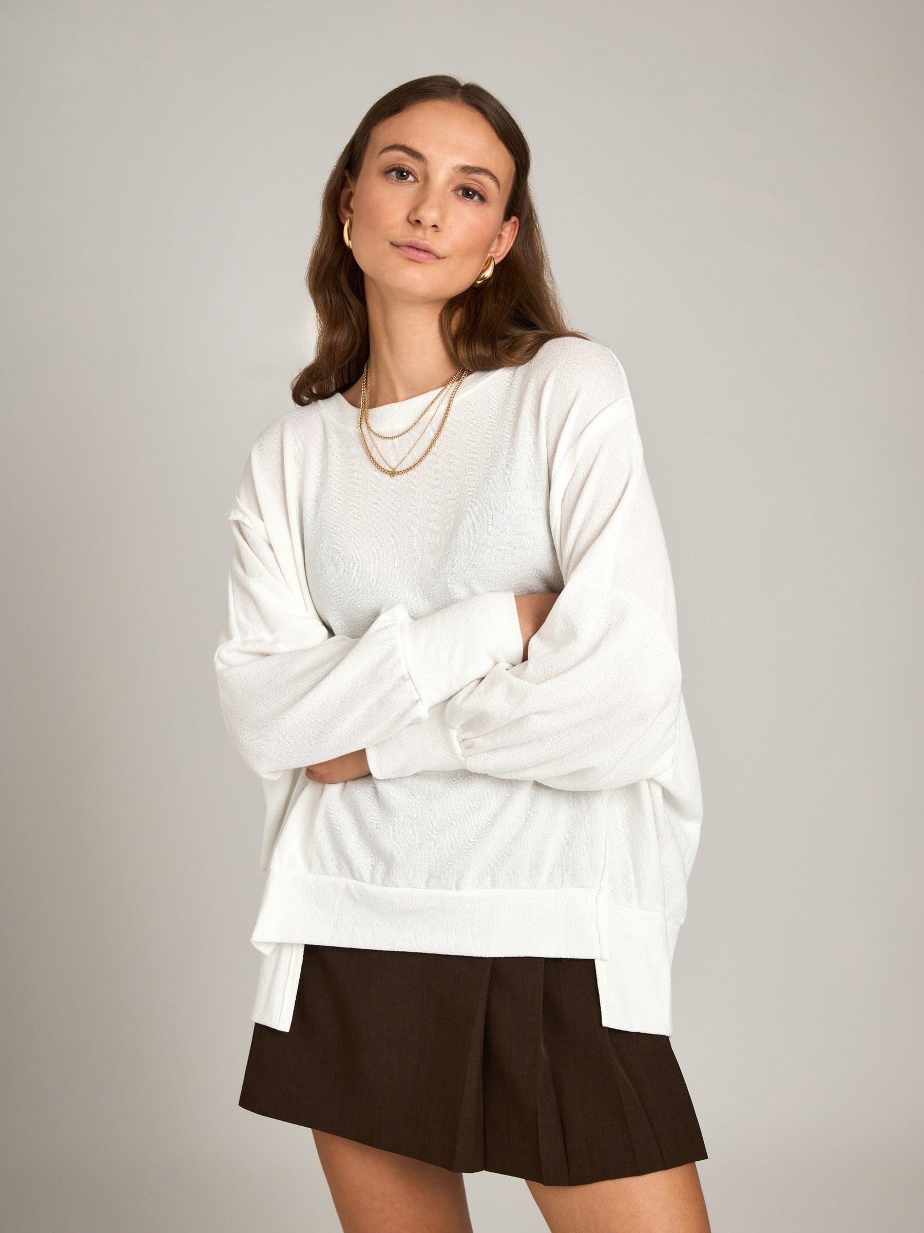 LOVEFINN TOPS Hacci Oversized Pieced Long Sleeve