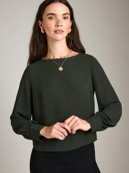 TOPS - Monk & Lou - Alora Scallop Boat Neck Blouse - PLENTY