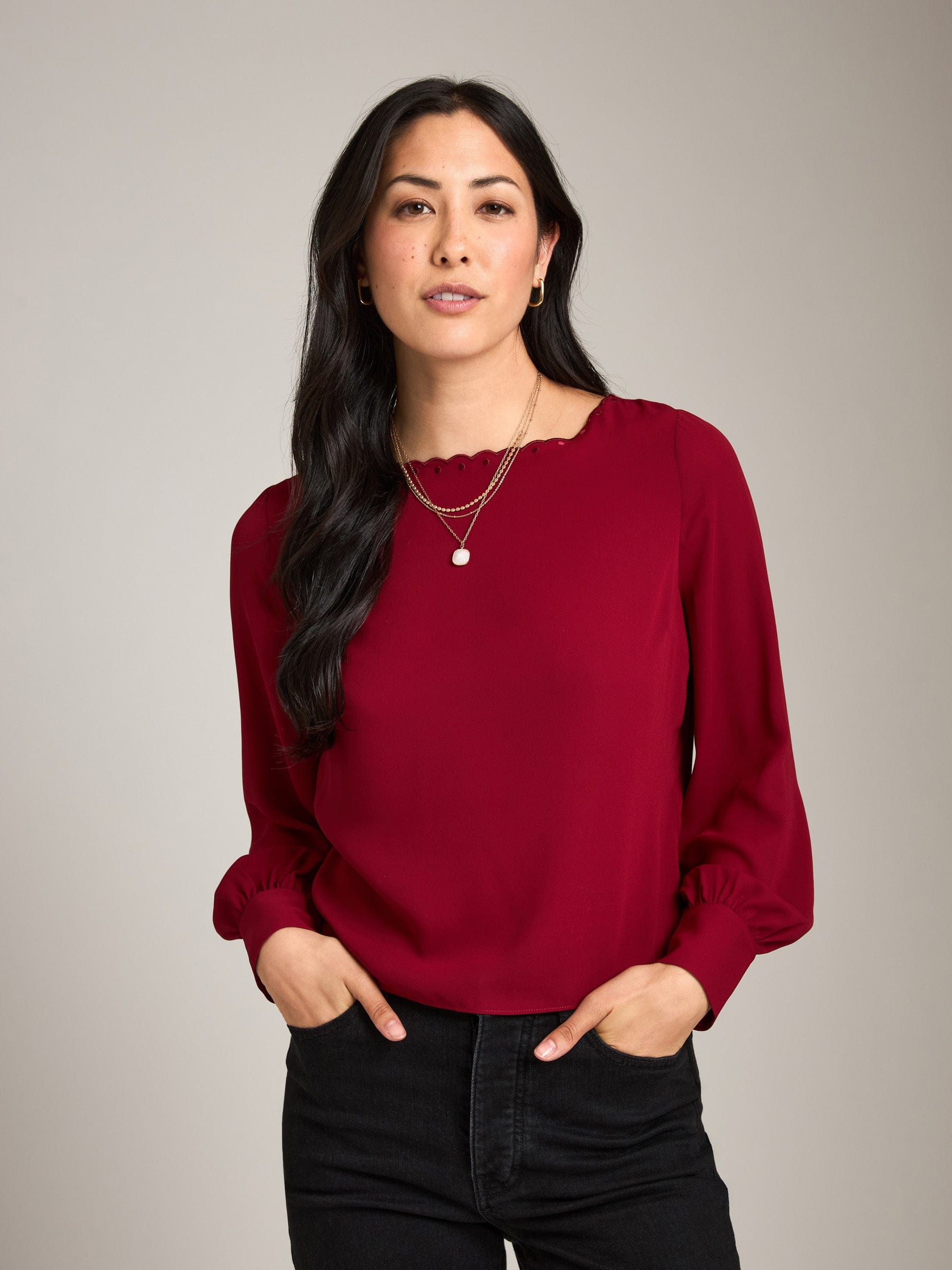 TOPS - Monk & Lou - Alora Scallop Boat Neck Blouse - PLENTY