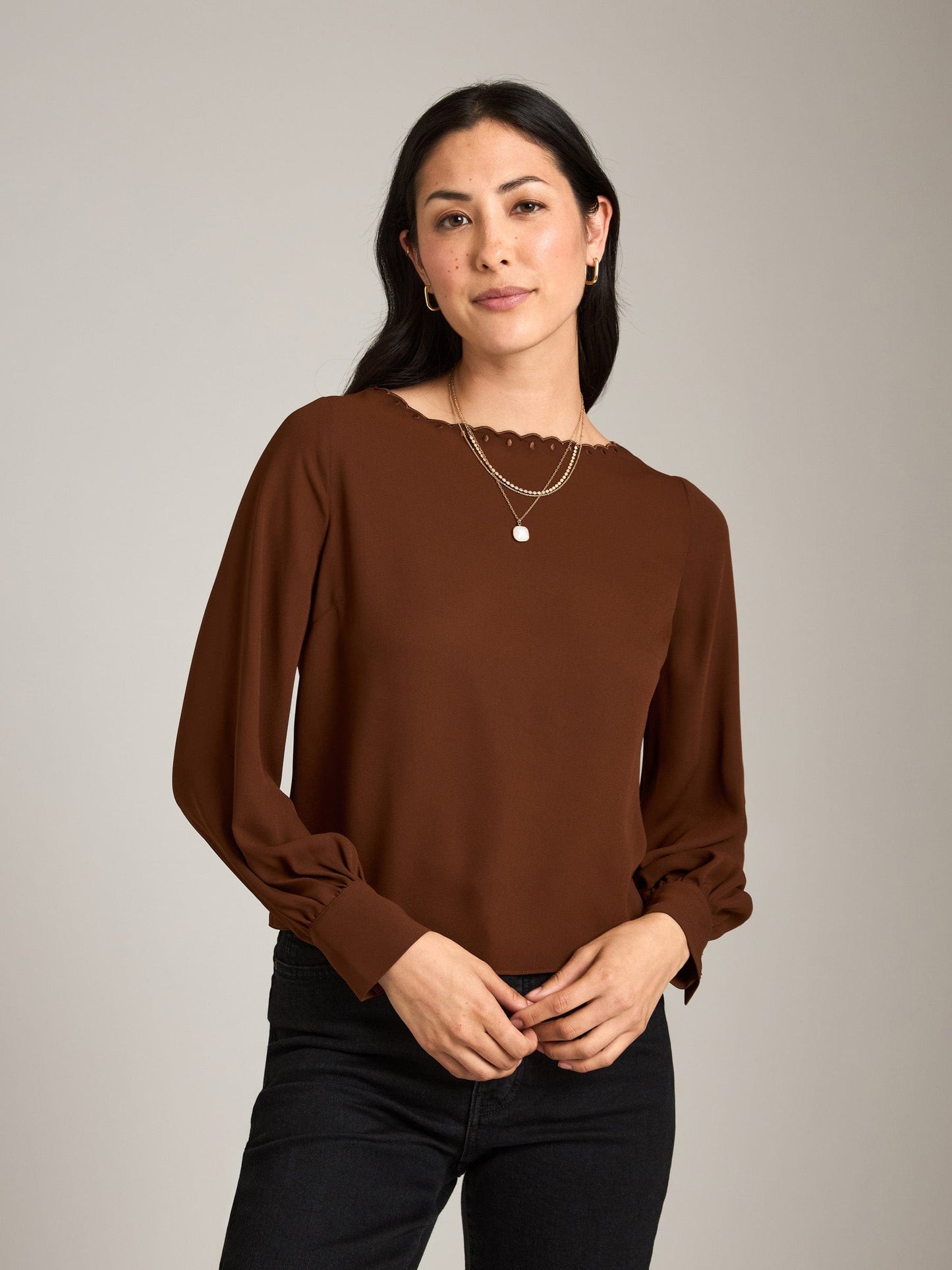 TOPS - Monk & Lou - Alora Scallop Boat Neck Blouse - PLENTY