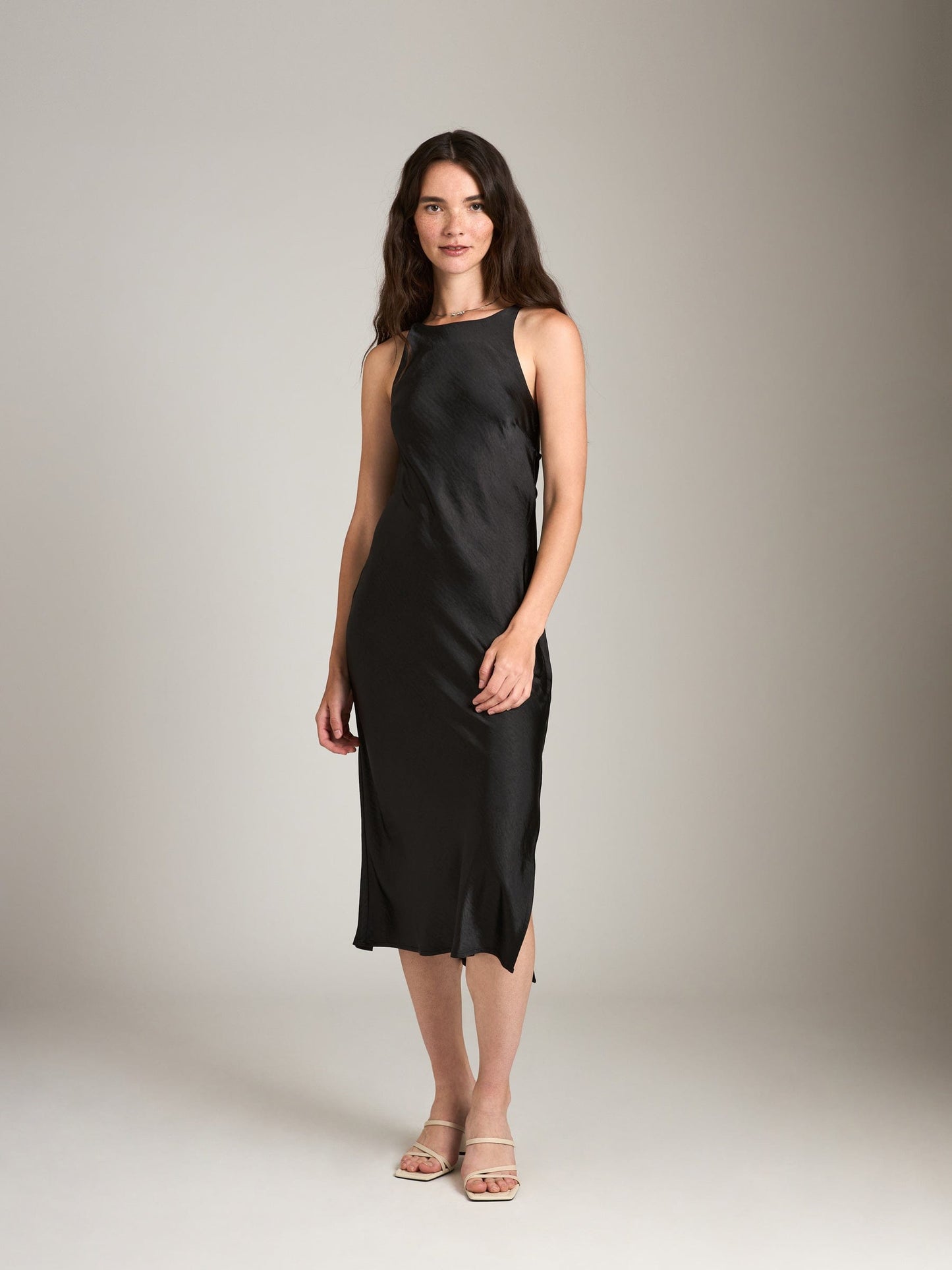 Monk & Lou DRESSES Black / 2XS Satin Aneesha High Neck Bias Dress