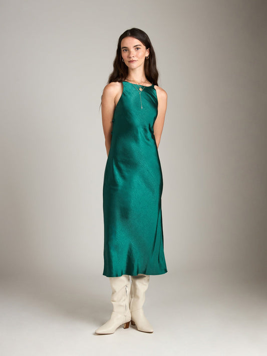 Monk & Lou DRESSES Greenlake / 2XS Satin Aneesha High Neck Bias Dress