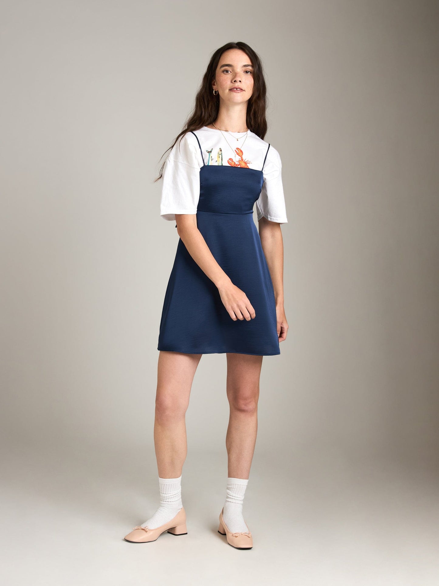 Monk & Lou DRESSES Navy / XS Satin Emory Smocked Flare Mini Dress