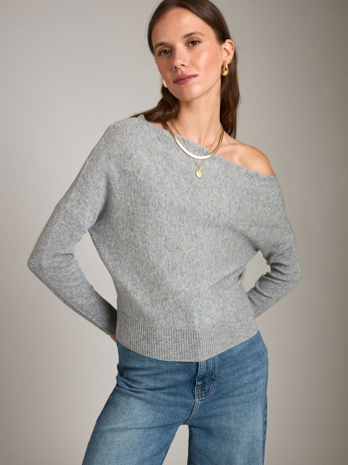 Monk & Lou Sweater Melange Gray / XS Helen Off Shoulder Sweater