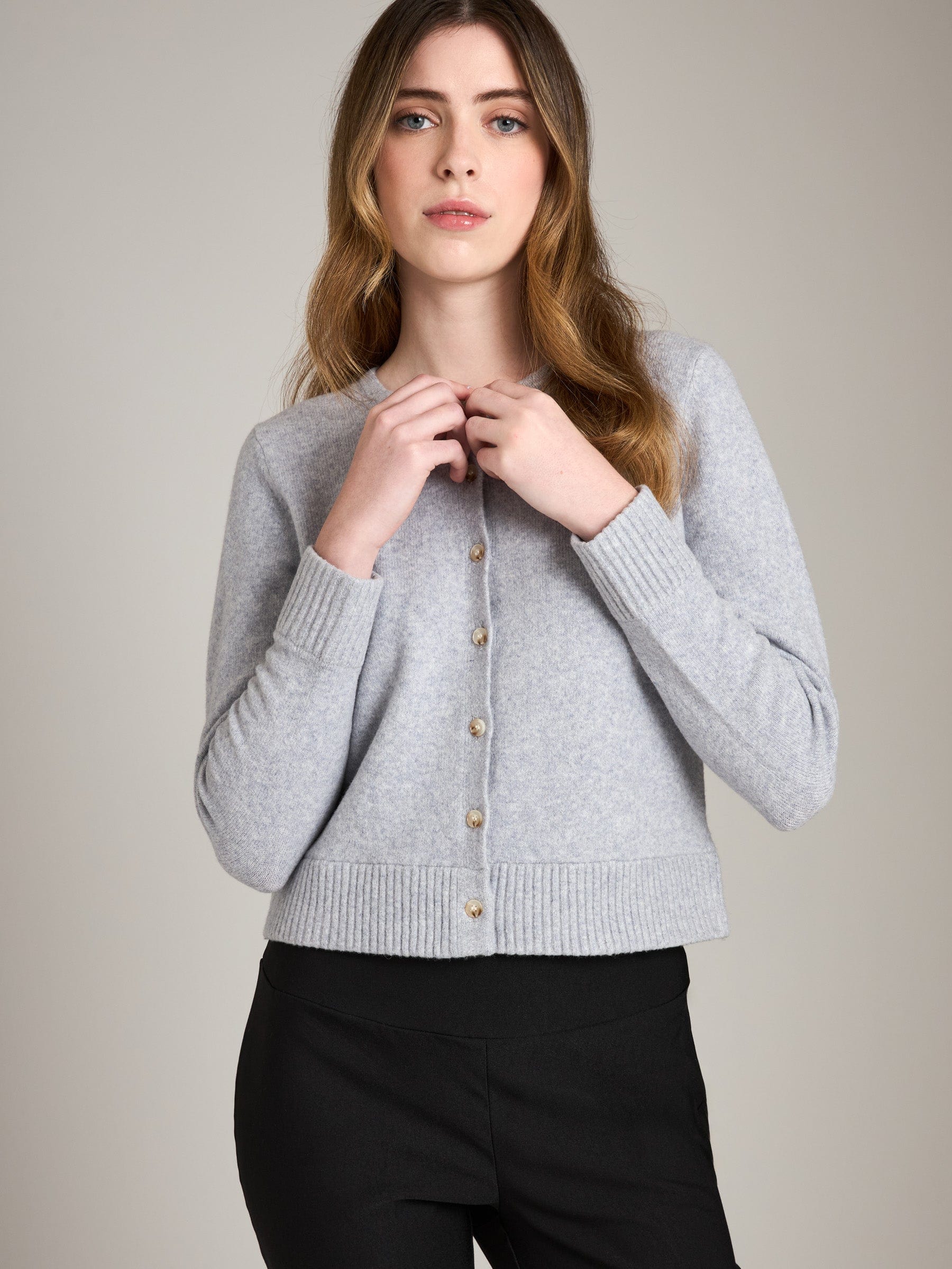 Monk & Lou Sweater Heather Gray / 2XS Rowena Crewneck Cardigan