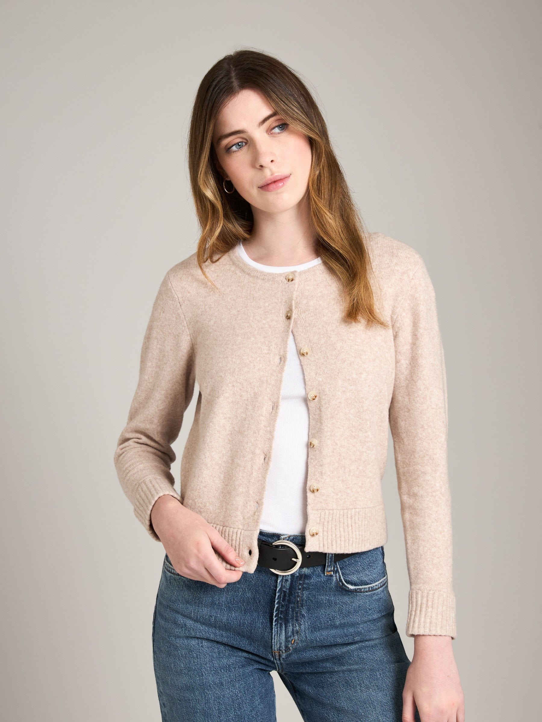 Monk & Lou Sweater Heather Oat / 2XS Rowena Crewneck Cardigan