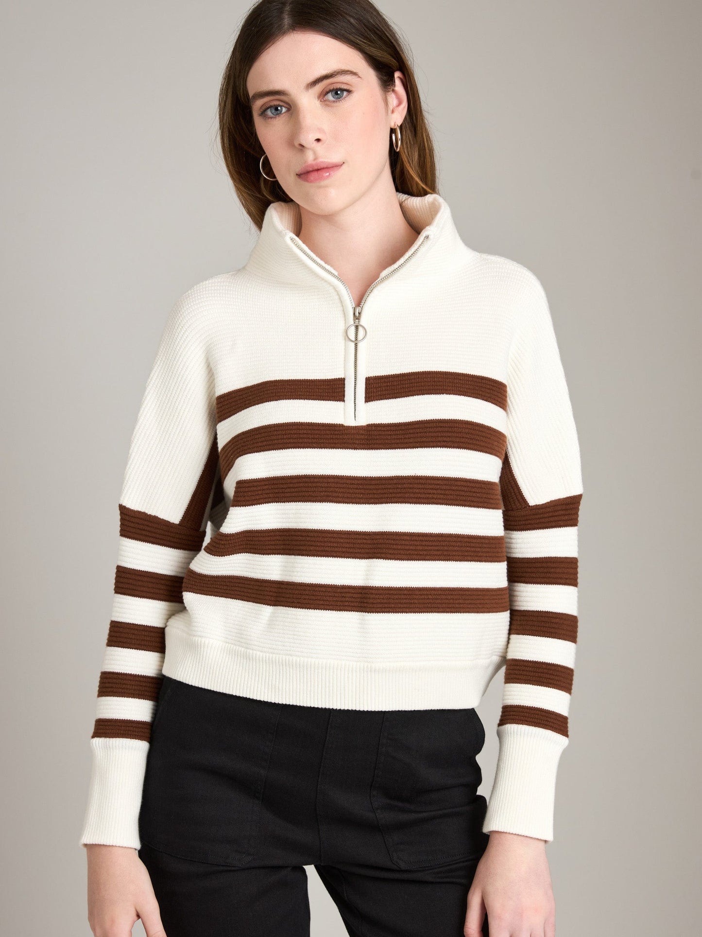 PLENTY Sweater Icing Toffee Stripe / 2XS Ottoman Stripe Colby Quarter Zip Pullover