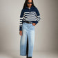 MONK & LOU TOPS Ottoman Stripe Colby Quarter Zip Pullover