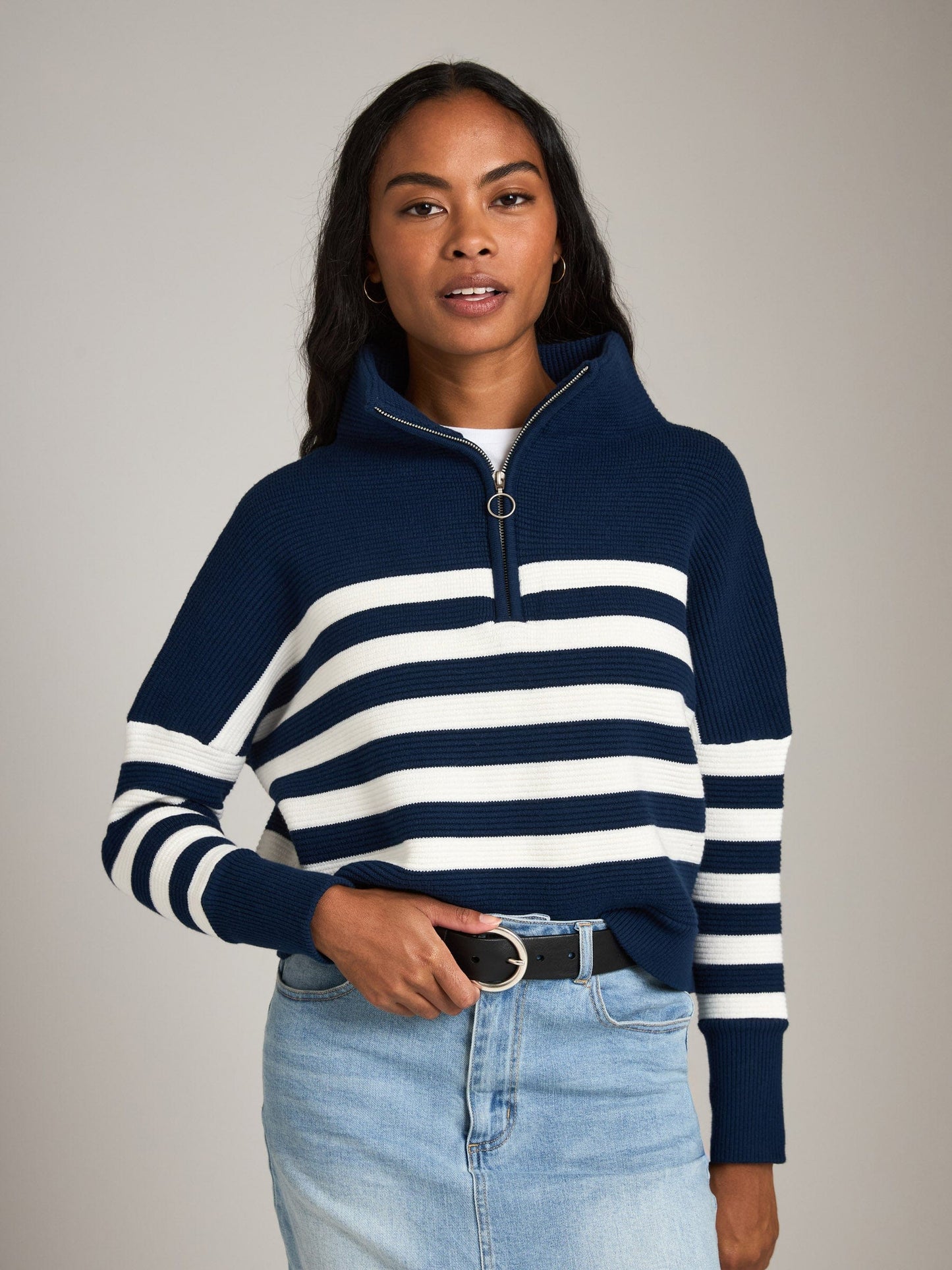 PLENTY Sweater Navy Icing Stripe / 2XS Ottoman Stripe Colby Quarter Zip Pullover