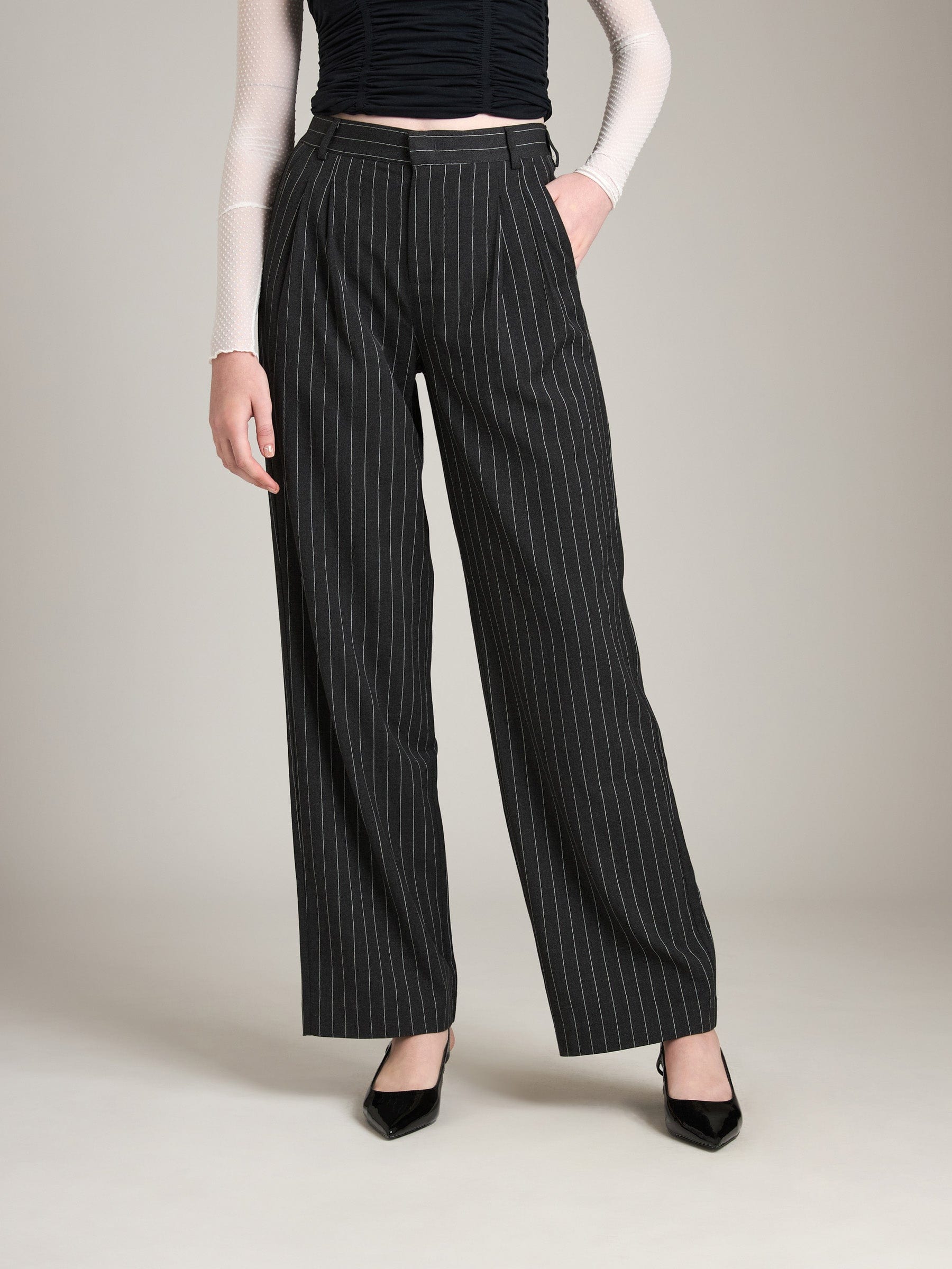 Pinstripe Jullian Pleated Wide Trouser