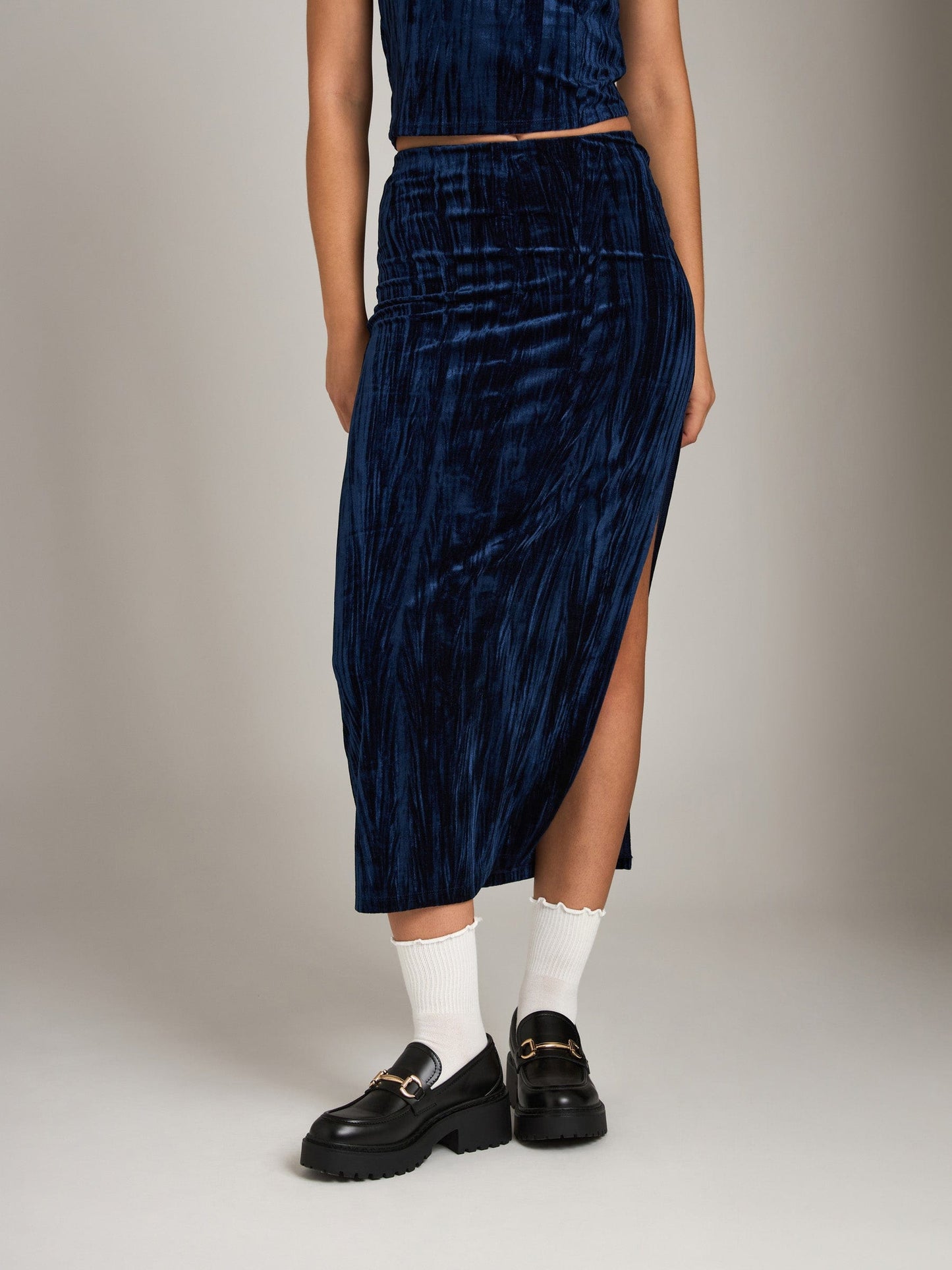 Monk & Lou Bottoms Marine / 2XS Pleated Velvet October Maxi Skirt