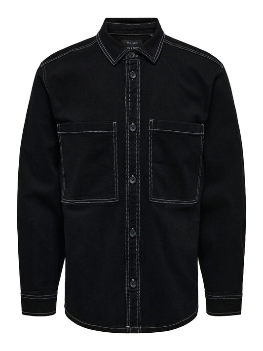 ONLY&SONS BUTTON DOWN SHIRTS ONLY&SONS DAGO BLACK 0727 PIM DNM OVERSHIRT