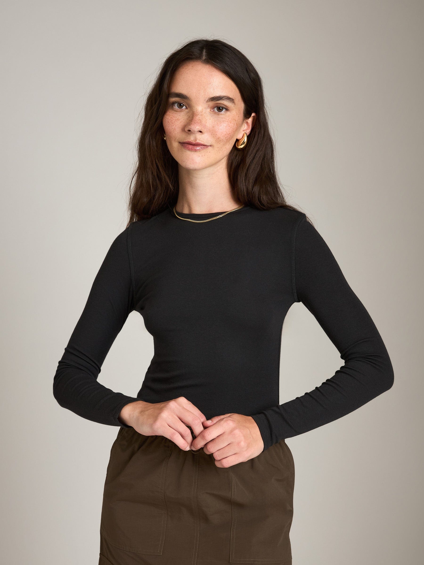 LONG SLEEVE TOPS - Ribbon Luxe - RIBBON LUXE MODAL COTTON STRETCH BEATY CREWNECK LONG SLEEVE TOP - PLENTY