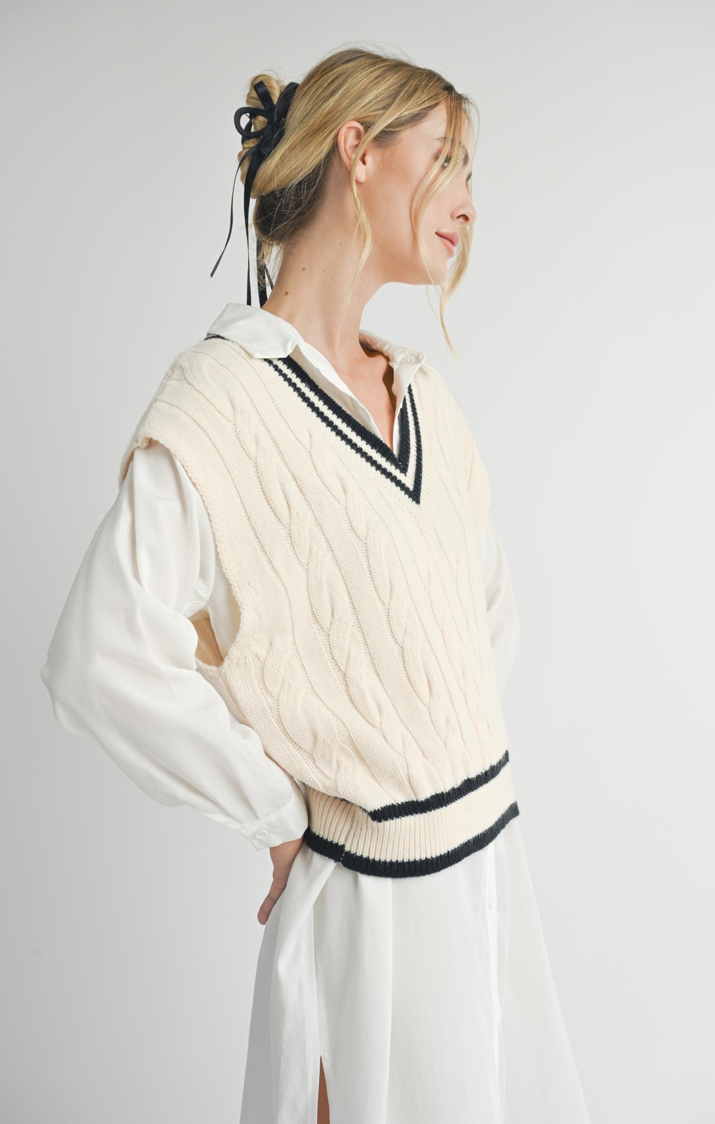 SADIE & SAGE sweaters Tara V Neck Cable Vest