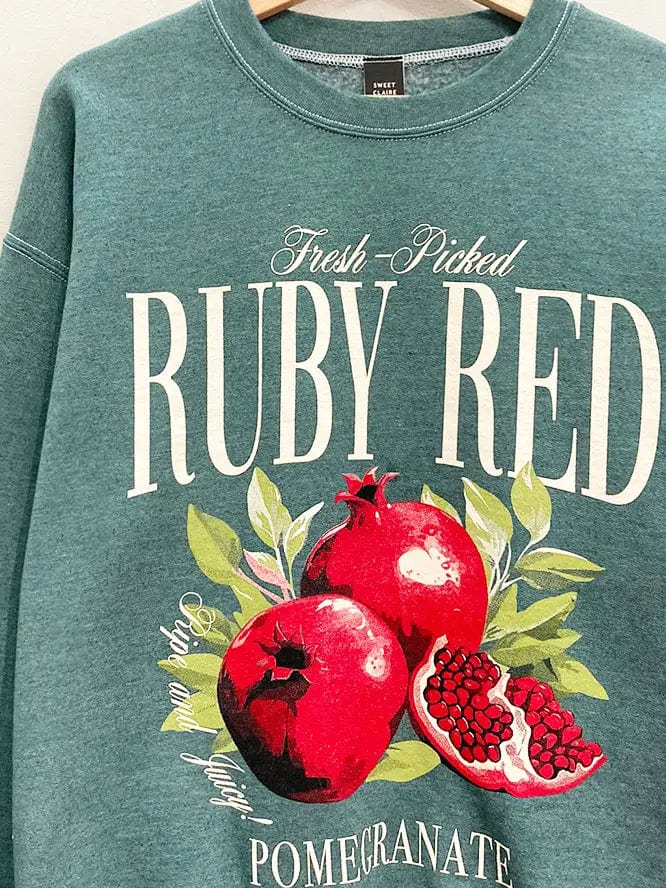 SWEET CLAIRE PULLOVERS SWEET CLAIRE RUBY RED POMEGRANATE SWEATSHIRT