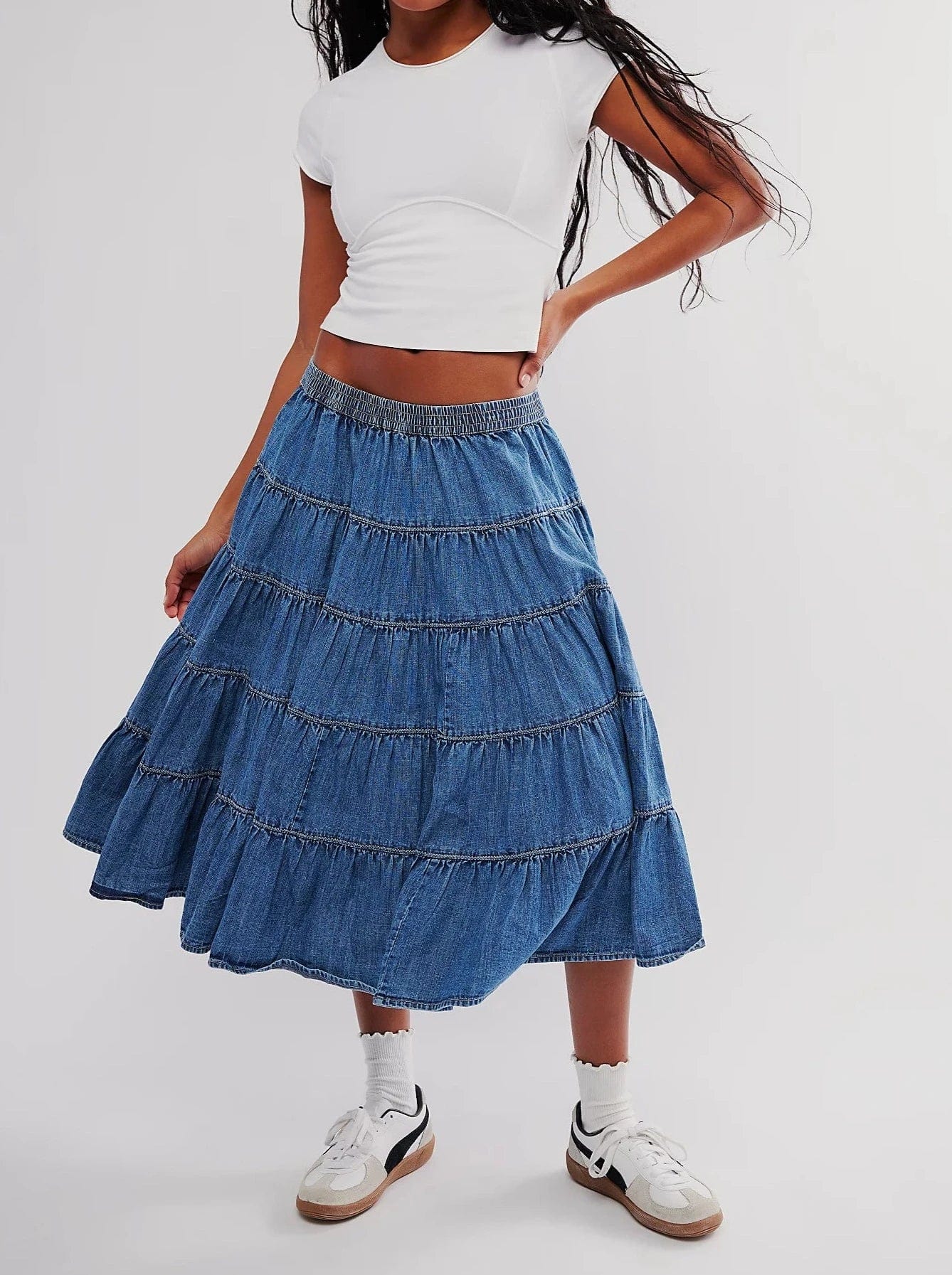 Full Swing Chambray Midi Skirt