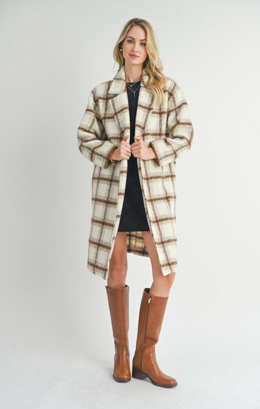 SADIE & SAGE OUTERWEAR Ivory / XS Emily Long Window Pane Coat