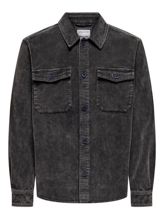 ONLY&SONS M TOPS Grey Pinstripe / S Marlon Wash Cord Overshirt