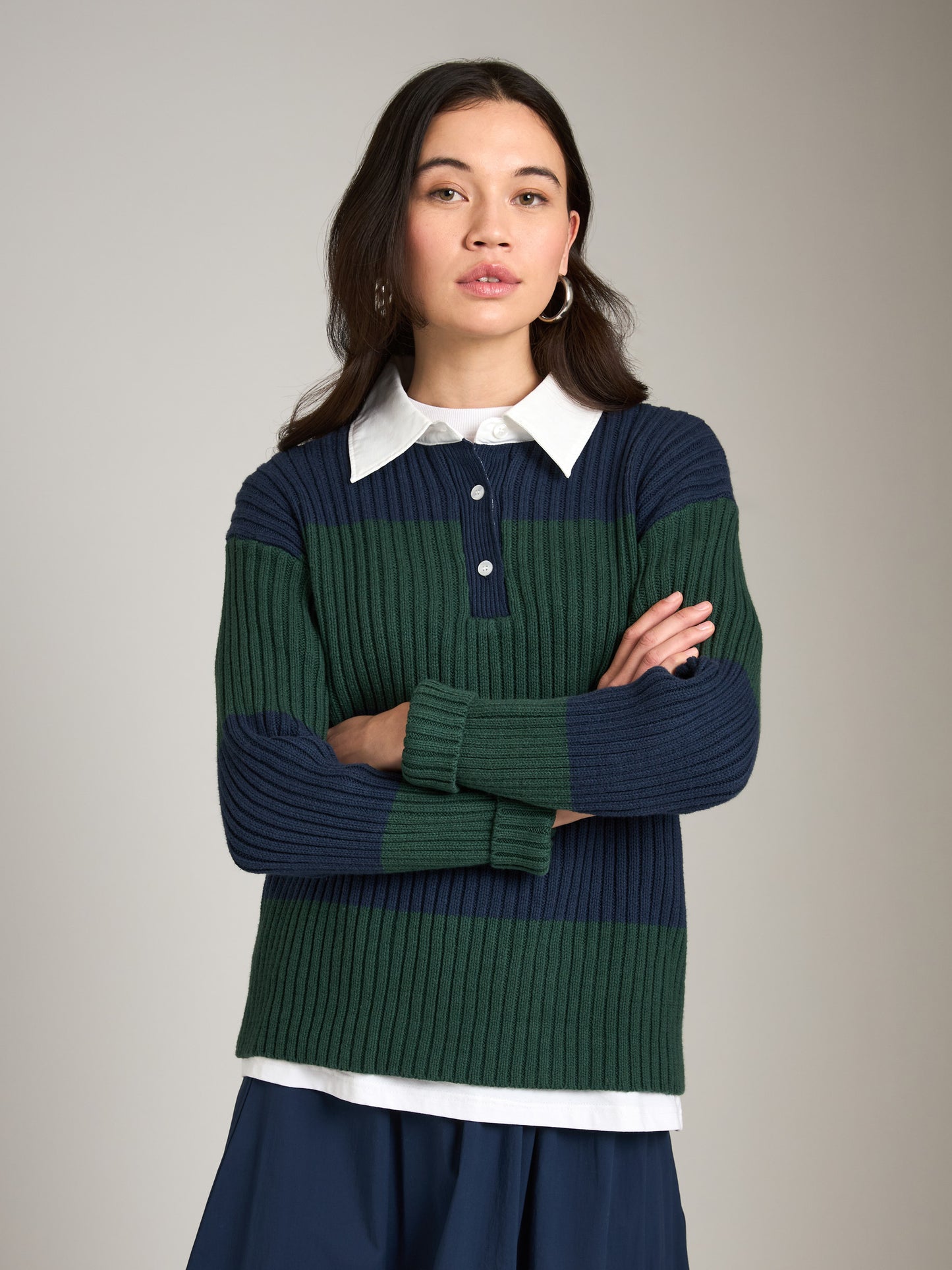 Striped Knit Polo Sweater