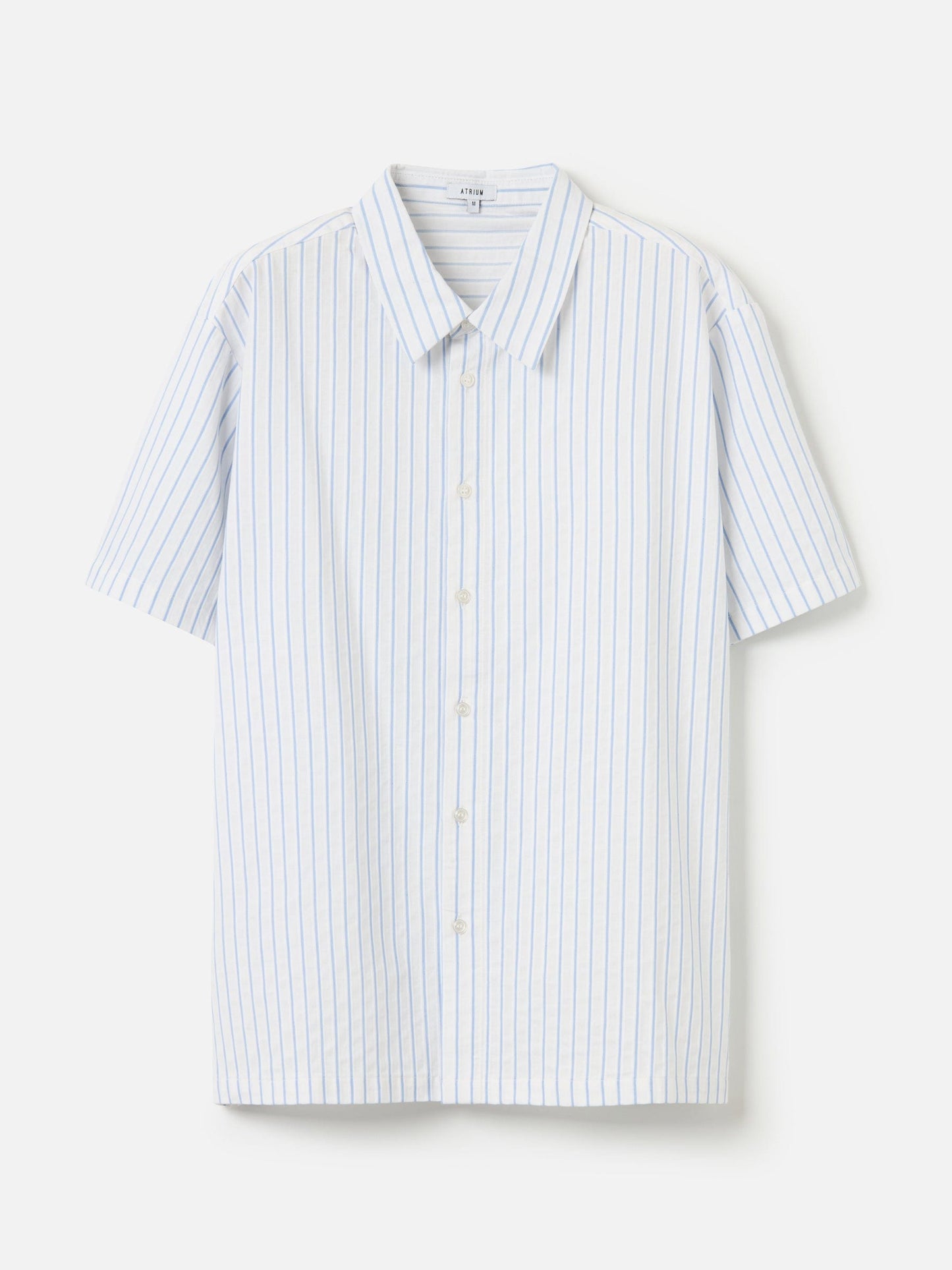 ATRIUM TOPS Blue White / S Striped Short Sleeve Button Up Shirt