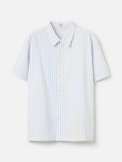 ATRIUM TOPS Blue White / S Striped Short Sleeve Button Up Shirt